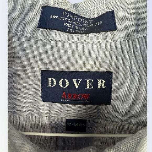 DOVER by ARROW Light Blue Pinpoint Oxford Cotton Blend Button Down Shirt | 17 34 - Picture 3 of 3